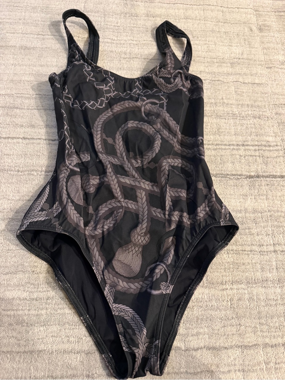Hermes Black Rope-Print One-Piece Swimsuit